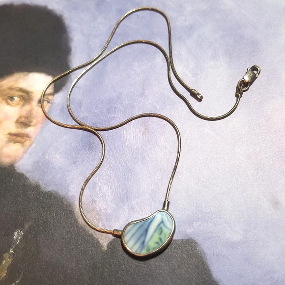 Signed 80s Leon Tantau-Smith Artisan Porcelain Sterling Silver Necklace - Picture 3 of 5